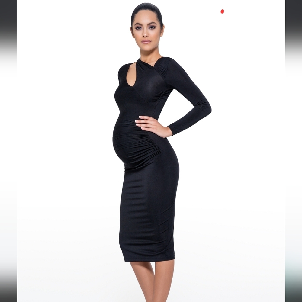 NEW Mina Roe Maternity Dress Small black Slinky stretch cut out LBD *HOST PICK*